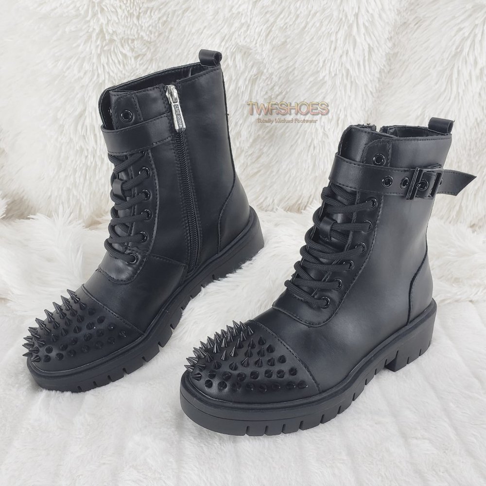 Bitten Black Spiked Combat Goth Ankle Boots Size 8
